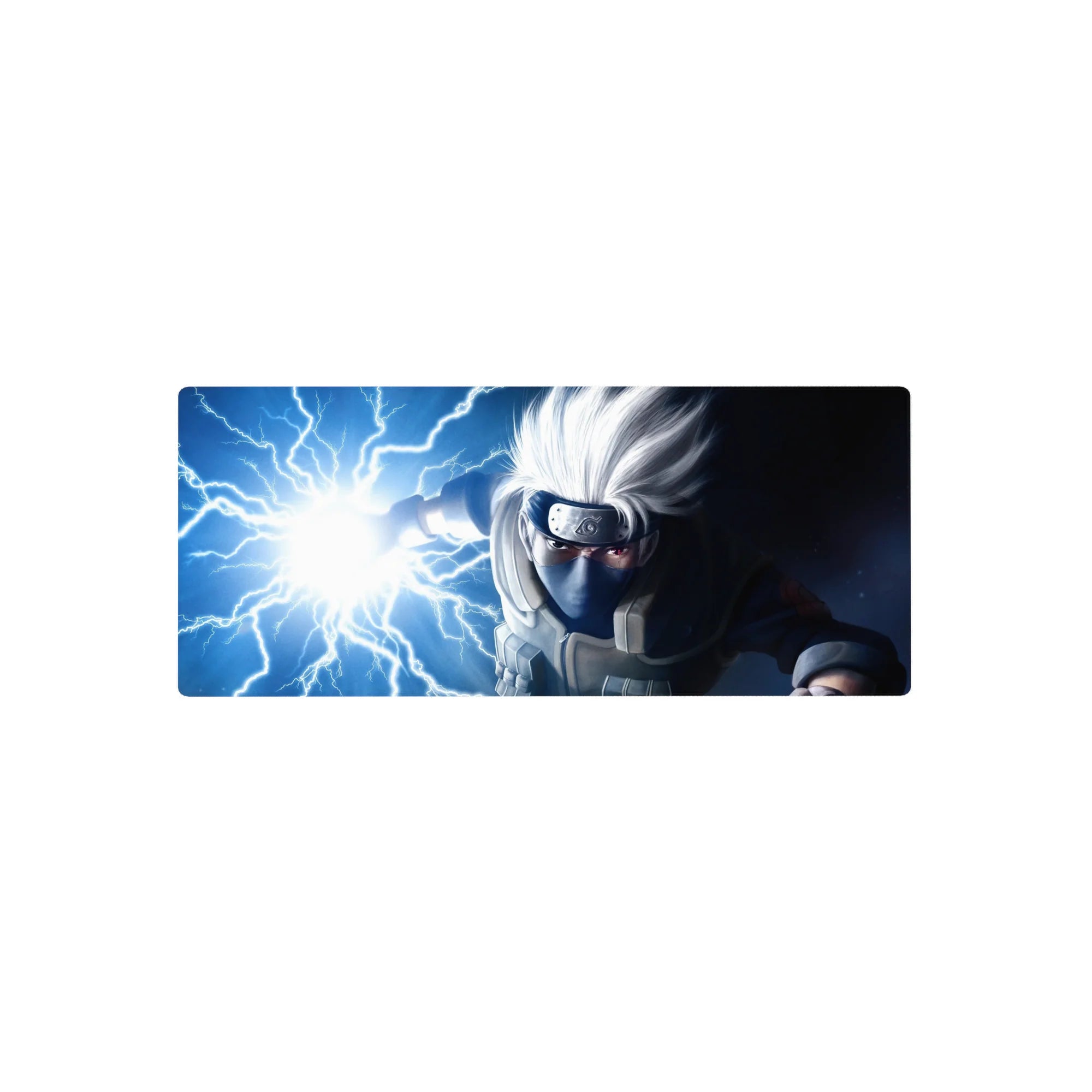 28x12 inches anime mouse pad with Kakashi Chidori lightning, Hidden Leaf headband, sharp bold print.