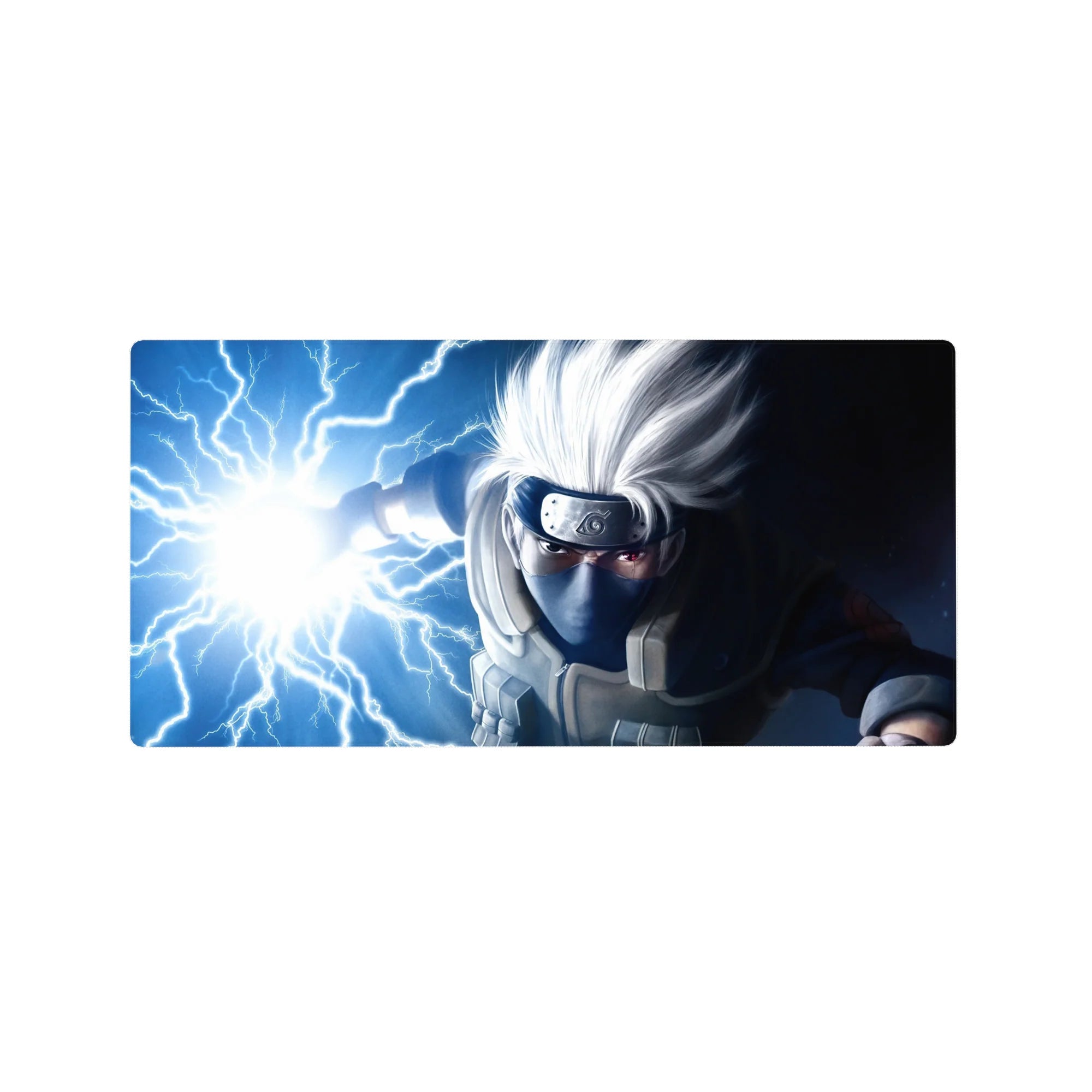 32x16 inches anime mouse pad with Kakashi lightning Chidori, Hidden Leaf headband, bold desk mat.