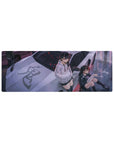 32x12 inches anime girl mouse pad with two horned girls on a silver supercar and bold kanji hood art.