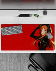 32x16 inches anime girl mouse pad in bold crimson and glossy black, cool-girl vibe desk mat.