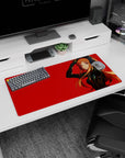 32x16 inches anime girl mouse pad featuring a soft-eyed orange-haired girl posing hand-to-head.