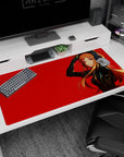 40x20 inches extended desk pad showing anime girl posing hand-to-head, soft eyes, big headphones.