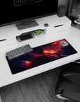 Starry midnight galaxy scene mouse pad 32x12 inches with swirling nebula clouds and stardust.