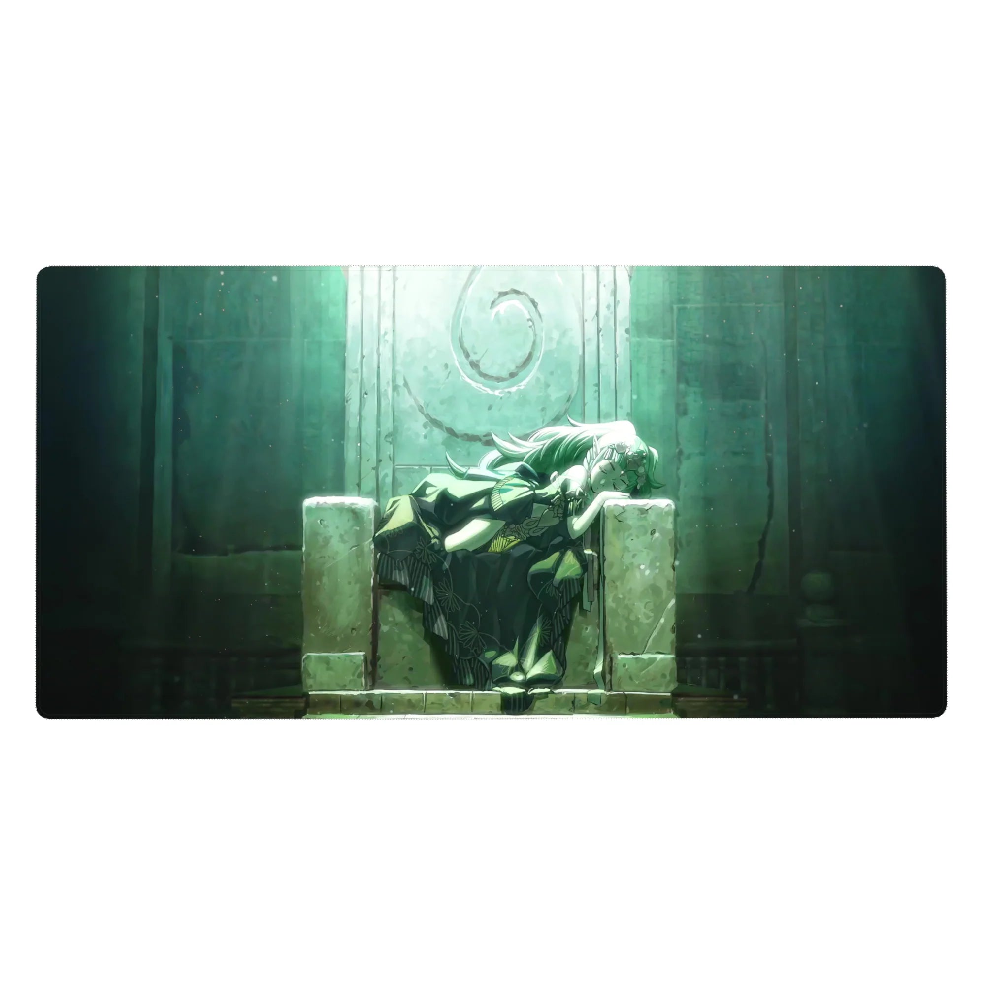 40x20 inches anime girl desk pad with stone throne scene, floral kimono art, smooth mouse tracking.