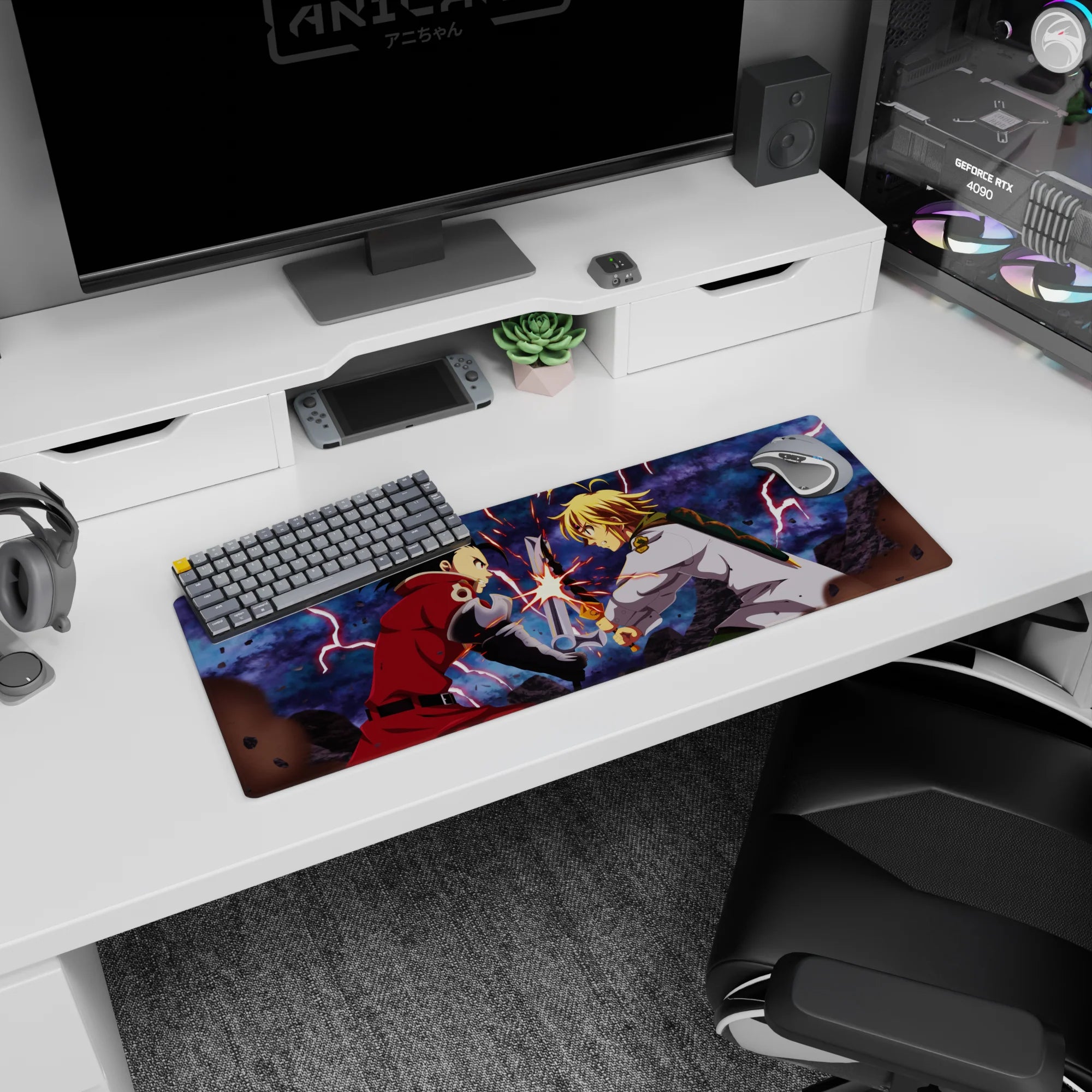 32x12 inches Fullmetal Alchemist mouse pad, Edward Elric automail arm meets blond swordsman blade.