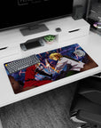 Edward Elric clash scene anime mouse pad 32x16 inches, automail arm slamming steel at blond swordsman.