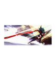 28x12 inches anime girl mouse pad with dynamic red blade lunge, black-red outfit, stormy brushstroke background.
