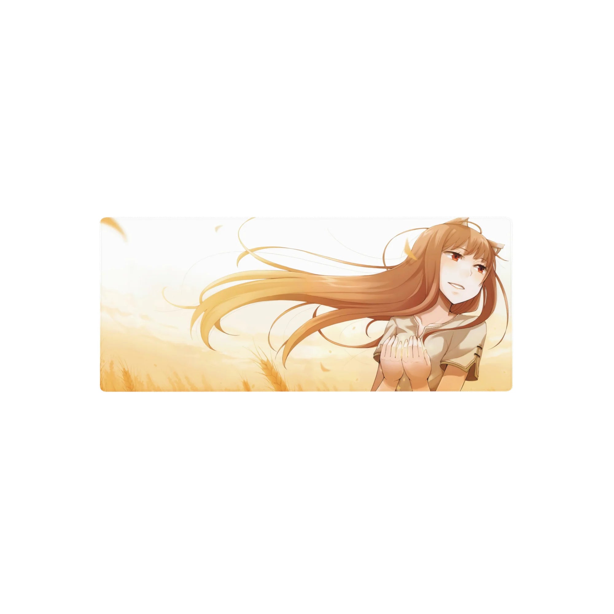 28x12 inches anime girl mouse pad with shy bold wolf-girl artwork, smooth tracking for gaming and work.