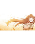 Anime girl desk pad 36x16 inches with shy wolf-eared waifu art, smooth surface for gaming and work.