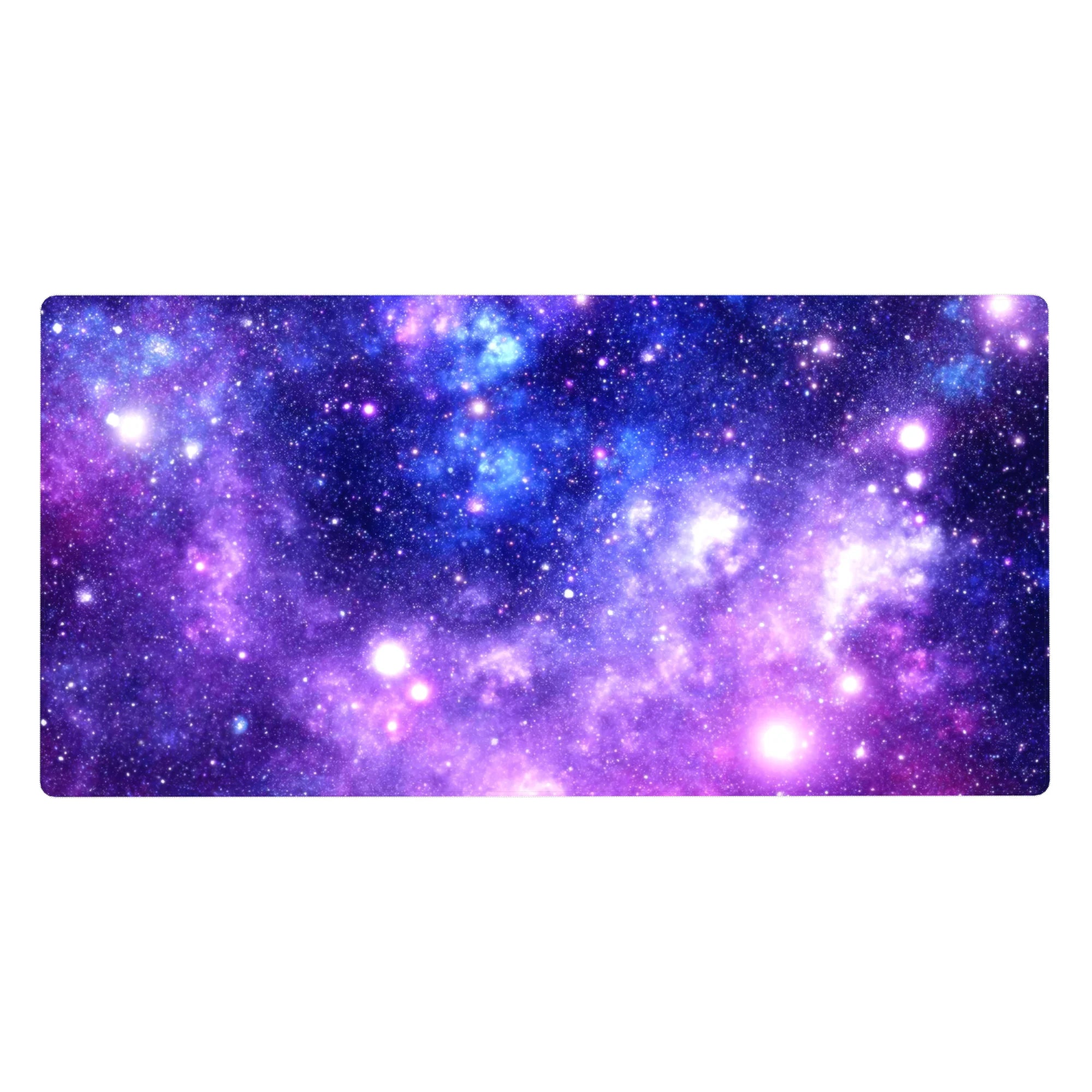Cosmic nebula desk pad 40x20 inches with glittery starlight and soft galaxy gradients.