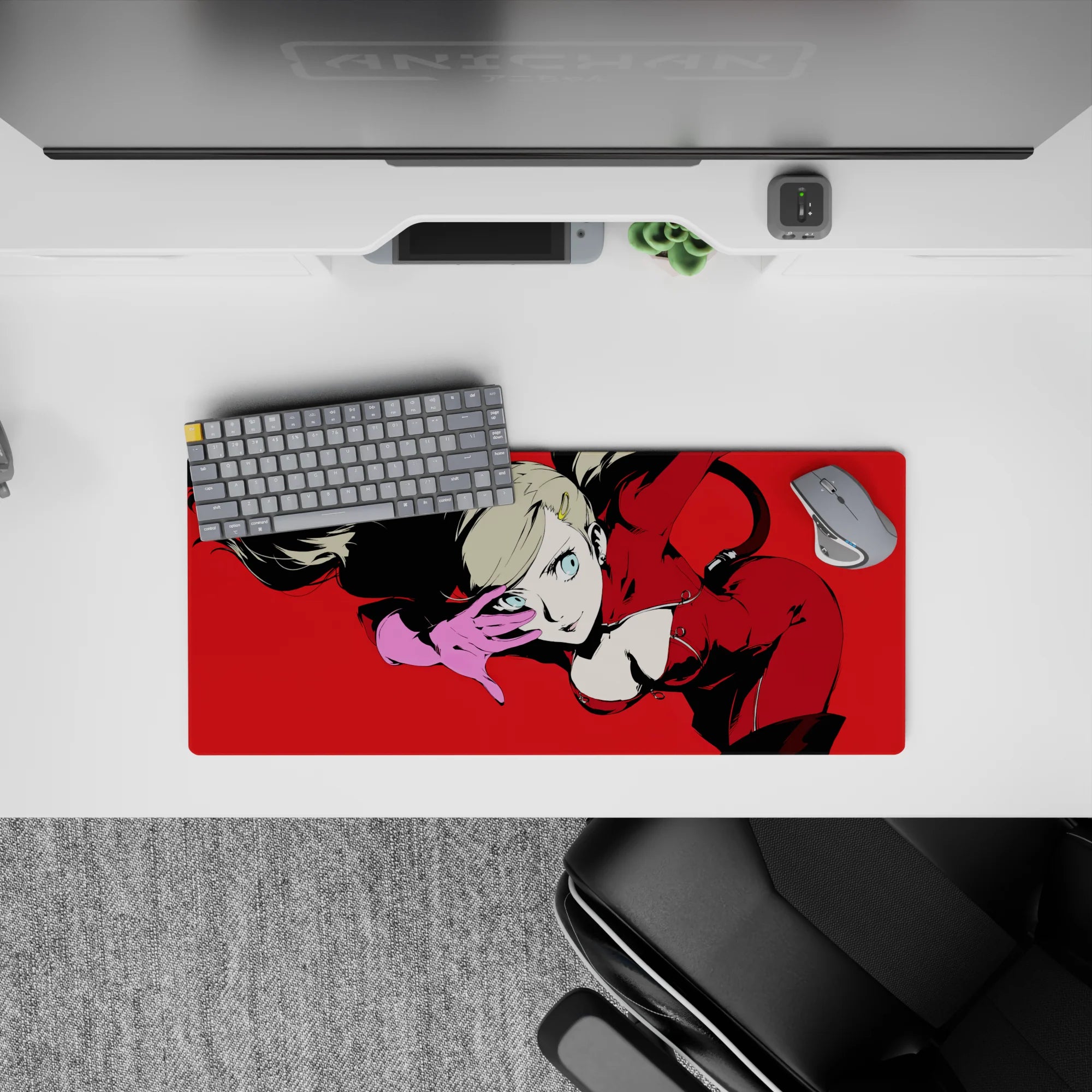 Ann Takamaki Persona 5 anime mouse pad, 28x12 inches, featuring Panther in a striking pose with bold red and pink colors.