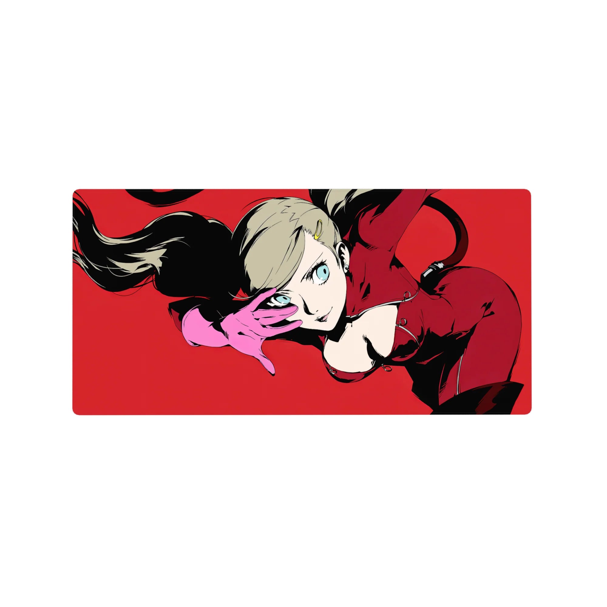 Ann Takamaki anime mouse pad, 32x16 inches, featuring Panther in her iconic red suit and pink gloves, perfect for fans.