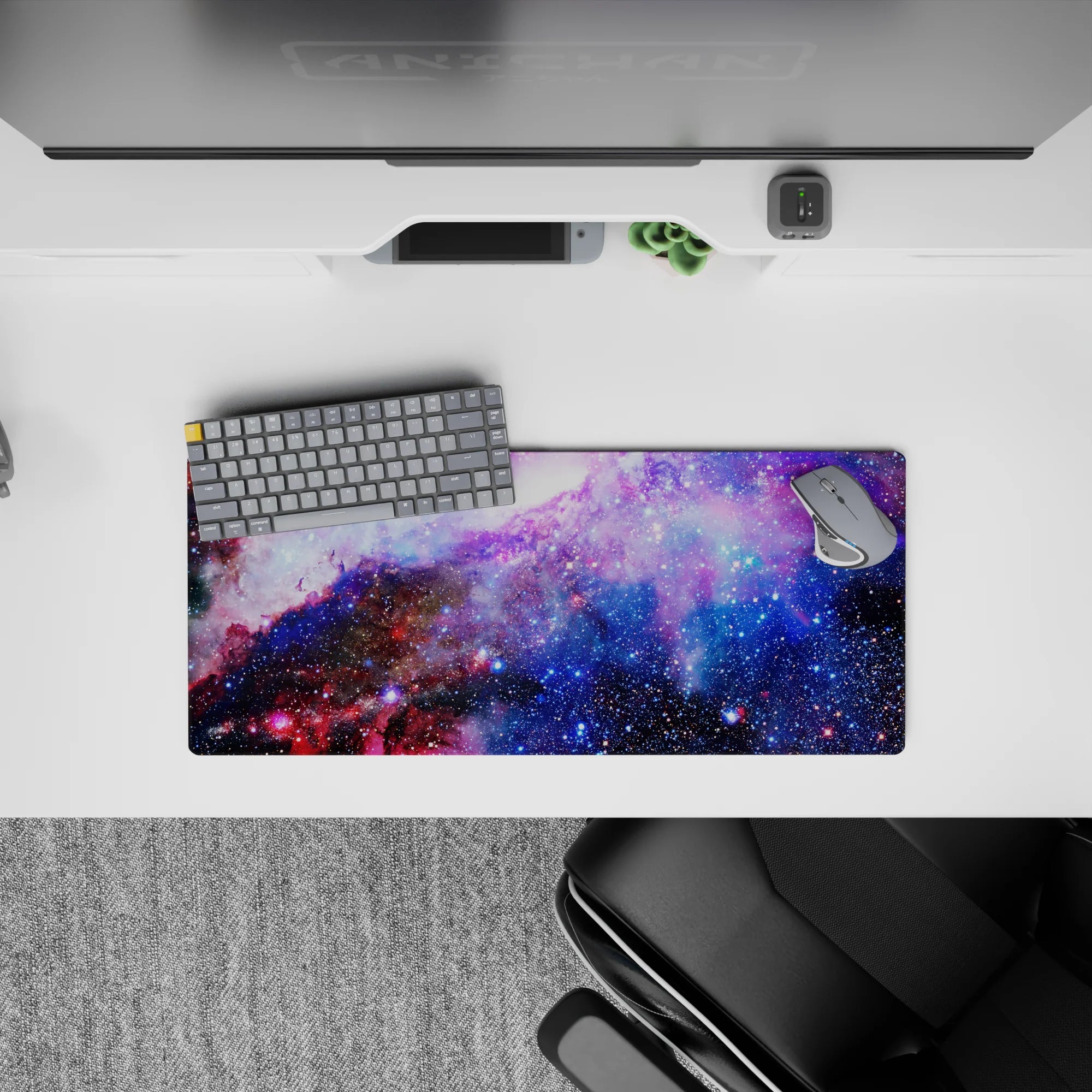 Lavender, ocean blue, and rosy mist mouse pad 28x12 inches with calm dreamy vibe.
