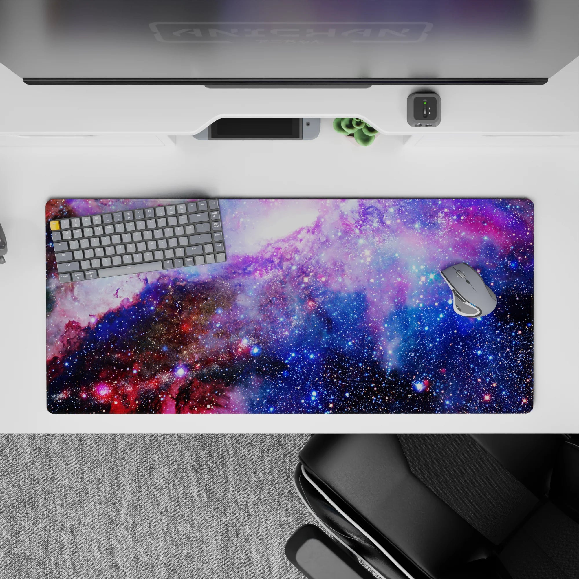 Lavender, ocean blue, and rosy mist desk pad 36x16 inches with calm, cozy celestial vibe.