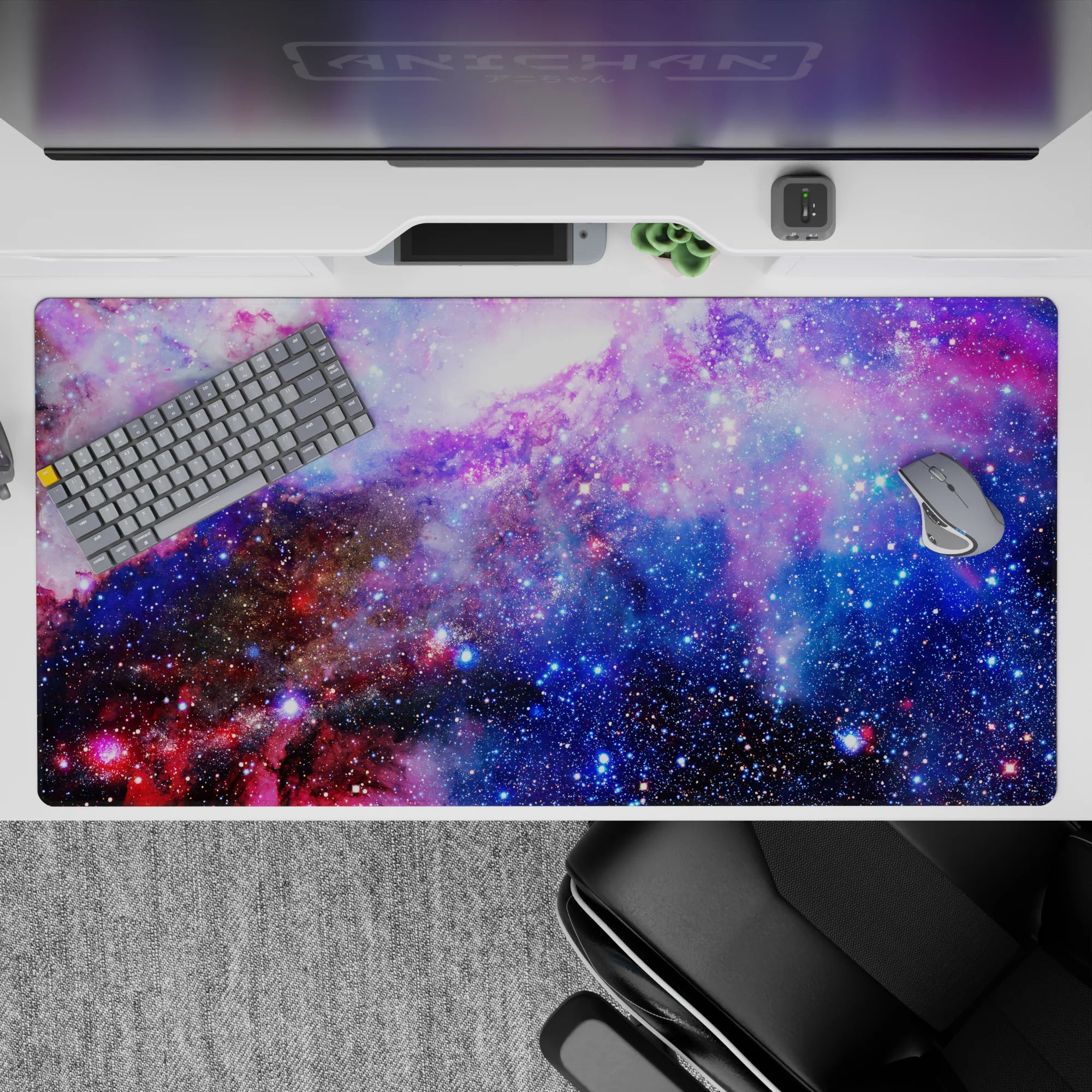 Lavender, ocean blue, and rosy mist desk pad 40x20 inches with calm, cozy, vibrant mood.