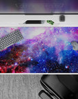 Lavender, ocean blue, and rosy mist desk pad 40x20 inches with calm, cozy, vibrant mood.