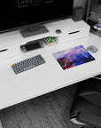 Star-speckled nebula clouds classic mouse pad, 14x10 inches, cosmic desk scene with tiny glitter dots.