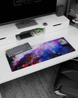 Starry nebula scene desk mat 32x12 inches featuring speckled stardust over swirling clouds.