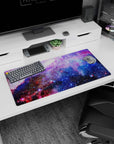 Star-speckled nebula cloud scene mouse pad 32x16 inches with glitter-like dots across a galaxy.