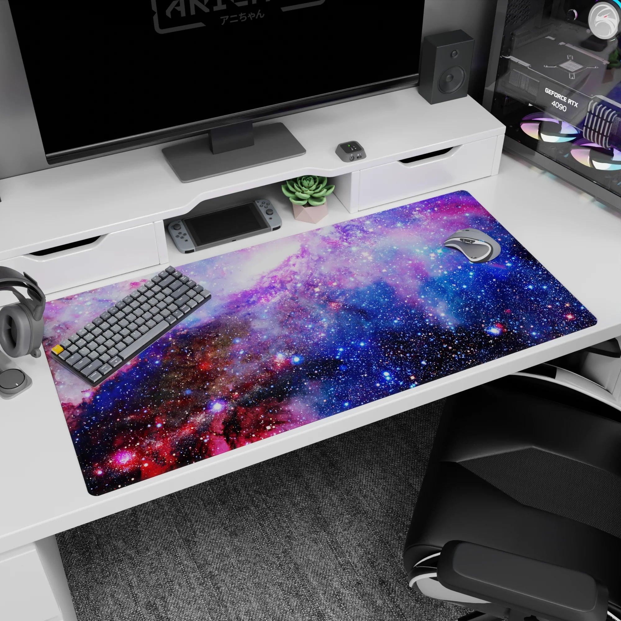 Star-speckled nebula scene desk pad 40x20 inches, like glittery stardust across your desk.