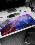 Star-speckled nebula scene desk pad 40x20 inches, like glittery stardust across your desk.