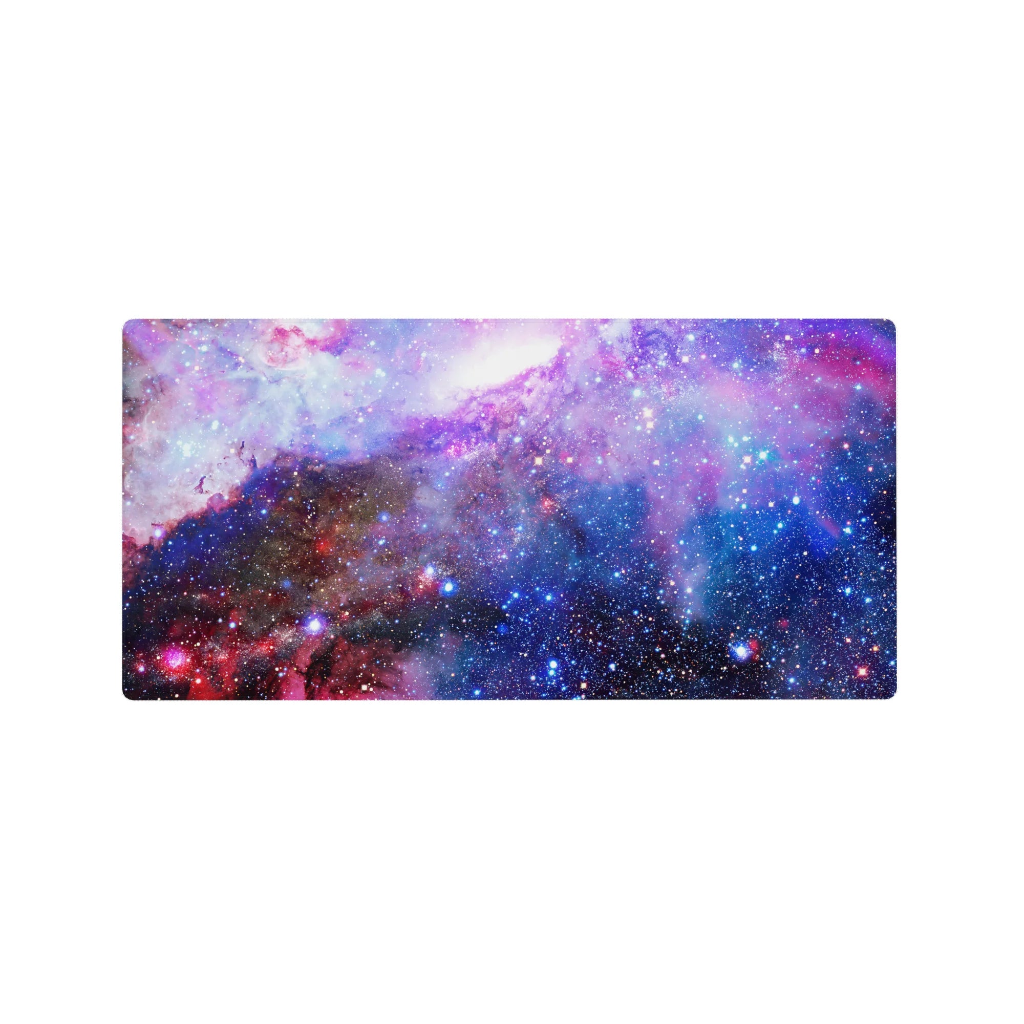 Galaxy swirl desk mouse pad 32x16 inches with star-dots and dreamy cosmic pattern.