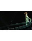 Anime desk pad 40x20 inches with sci-fi spiral dark metal gears and a brown-haired girl, sharp and grainy.