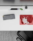 Soft pink anime girl mouse pad 14x10 inches with cozy slice-of-life vibe and warm rose backdrop.