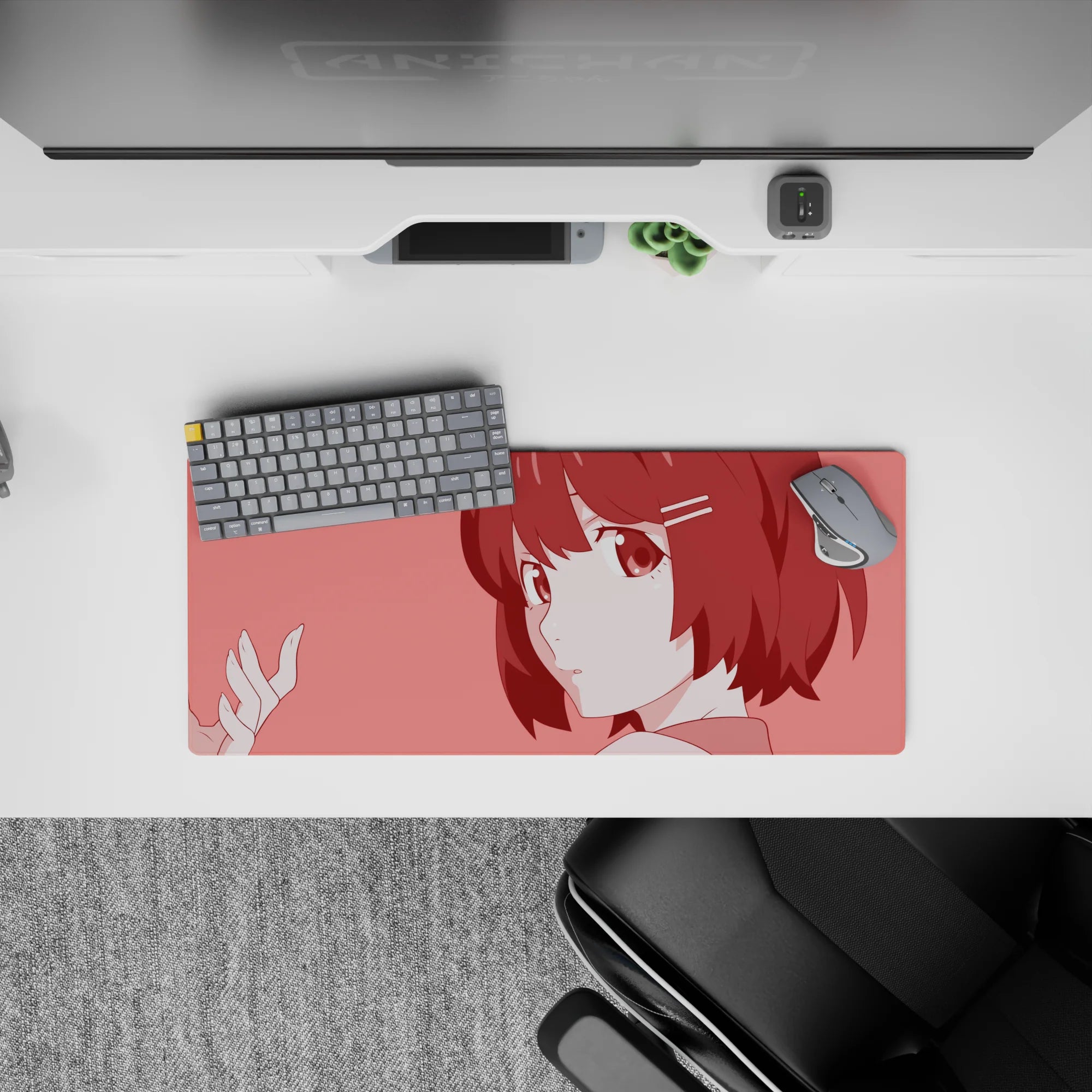 28x12 inches pastel rose anime mouse pad with cozy slice-of-life vibe and smooth surface for gaming.