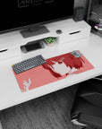 28x12 inches anime girl desk mat showing a shy, big-eyed girl whose gaze follows your cursor.