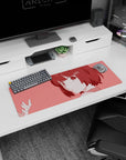 Shy anime girl glancing sideways on an extra-large mouse pad 32x12 inches, eyes follow your cursor.