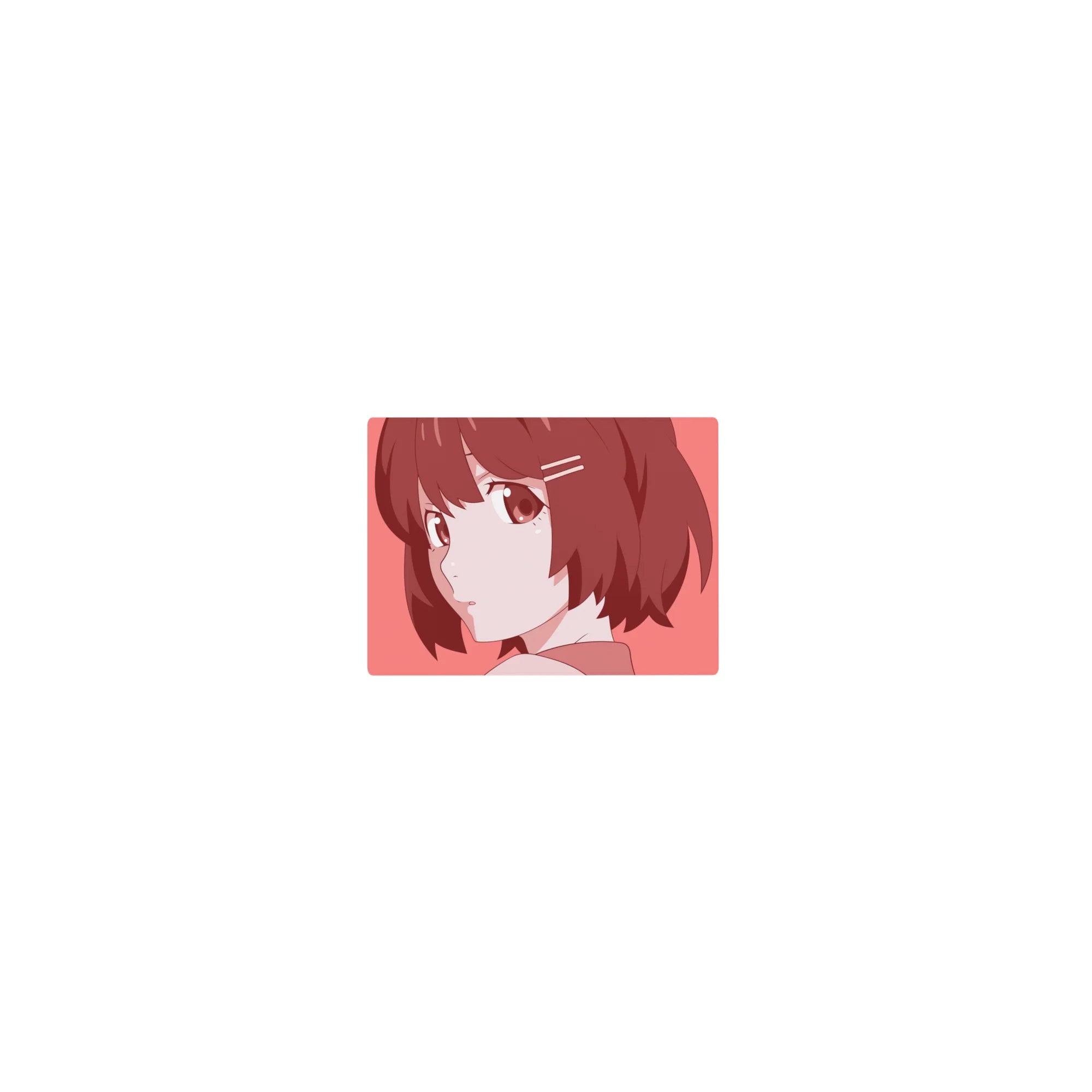 Classic anime girl mouse pad 14x10 inches with shy expression, clean linework, and cute hair clips.