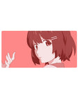 Anime girl mouse pad 32x16 inches with soft pink background, clean line art, and cute hair clips.