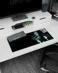 28x12 inches anime mouse pad showing a tight trio of stern warriors, long black hair whipping over a misty scene.