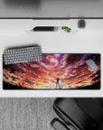 32x12 inches anime mouse pad in neon orange-to-violet sunset tones with dreamy sparkles and hopeful vibe.