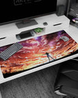 Anime desk pad 40x20 inches featuring lone girl silhouette, arms wide, wind-blown dress on horizon ridge.