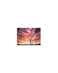 Classic anime mouse pad 14x10 inches with heroine silhouette on grassy ridge under a starry sunset sky.