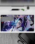 Anime mouse pad 32x16 inches featuring Shinobu Kocho from Demon Slayer, surrounded by butterflies and wisteria.