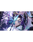 Shinobu Kocho anime desk pad 40x20 inches, featuring glowing butterflies and wisteria, inspired by Demon Slayer.