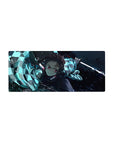 Tanjiro from Demon Slayer anime mouse pad, 28x12 inches, features water-breathing style with cool blues and dynamic action.