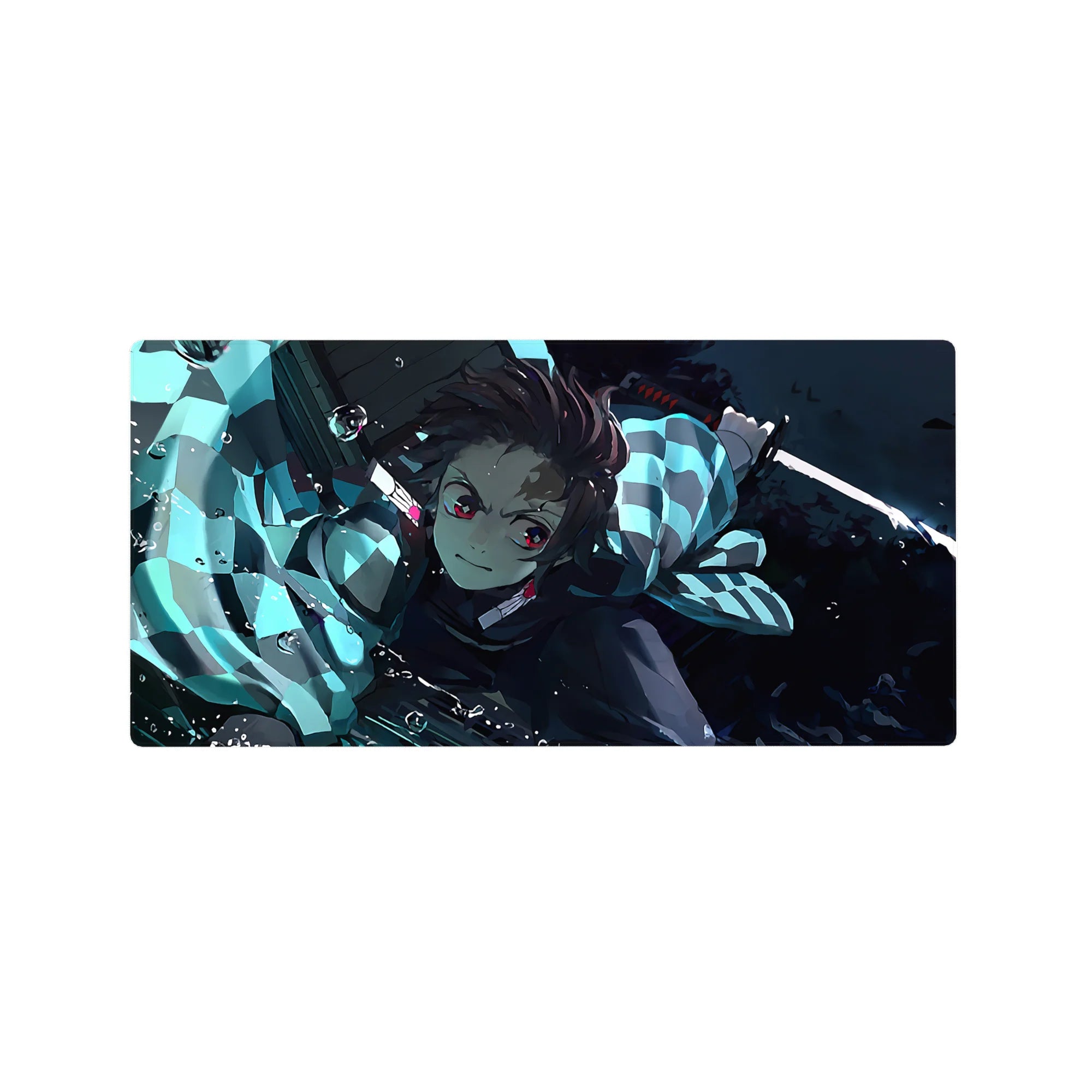 Tanjiro from Demon Slayer mouse pad, 32x16 inches, featuring water-breathing style in cool blues and sharp light.