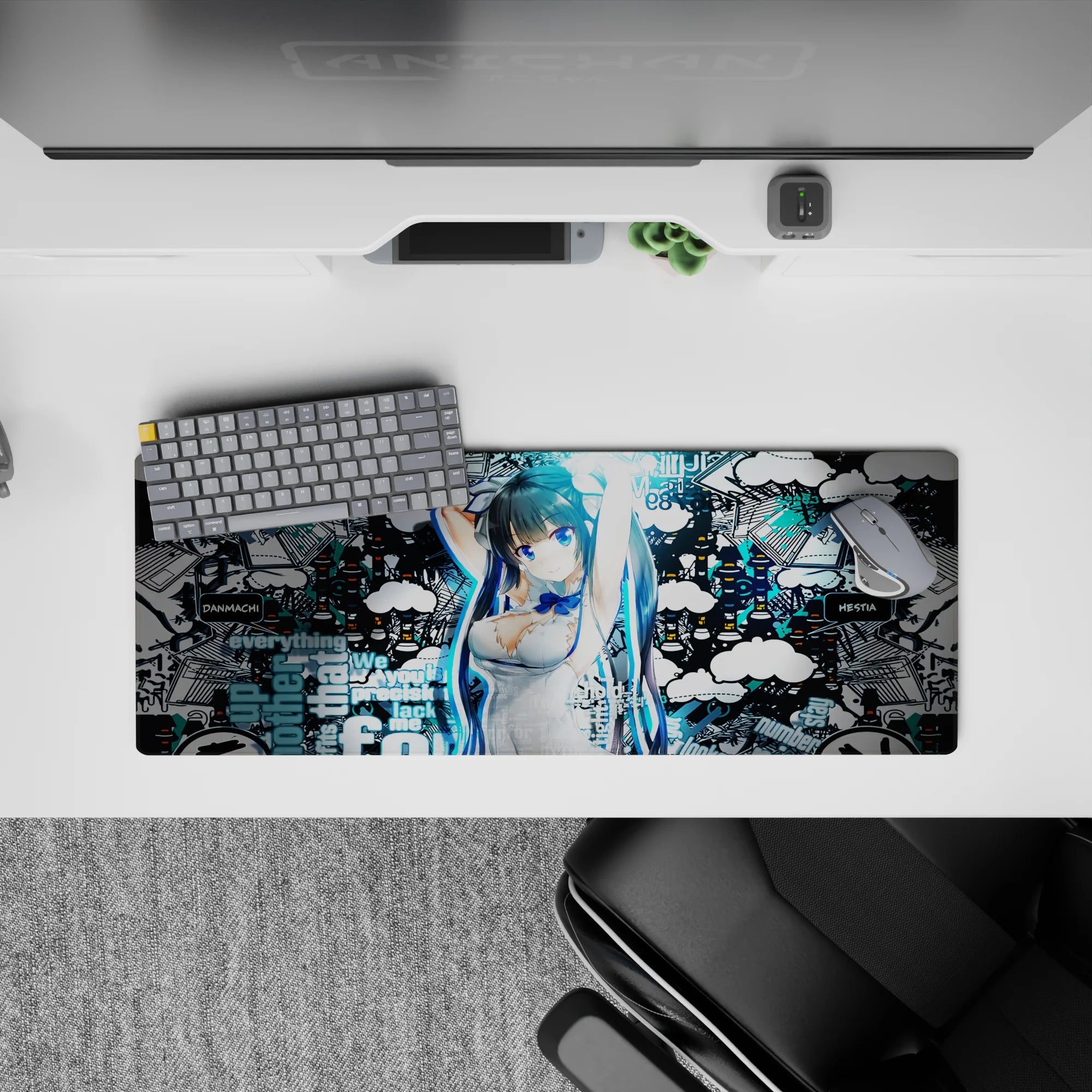 32x12 inches mouse pad in electric cyan and deep black, vibrant urban anime vibe with crisp print.