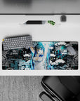 32x12 inches mouse pad in electric cyan and deep black, vibrant urban anime vibe with crisp print.