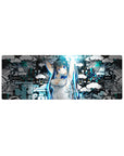 32x12 inches anime girl mouse pad with graffiti clouds, street text, and sketchy city line art.