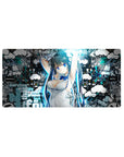 32x16 inches anime girl mouse pad with graffiti clouds, street text, and sketchy city line art backdrop.