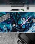 Anime mouse pad 40x20 inches featuring Kirito and squad in a vibrant Sword Art Online winter battle scene.