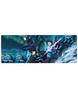 Anime mouse pad 32x12 inches featuring Kirito and squad in a dynamic Sword Art Online winter scene with neon accents.