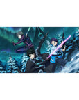 Anime mouse pad 40x20 inches featuring Kirito and squad from Sword Art Online in a vibrant snow-lit battle scene.