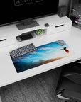28x12 inches anime girl mouse pad showing a tiny girl silhouette reaching into the wind under clouds.