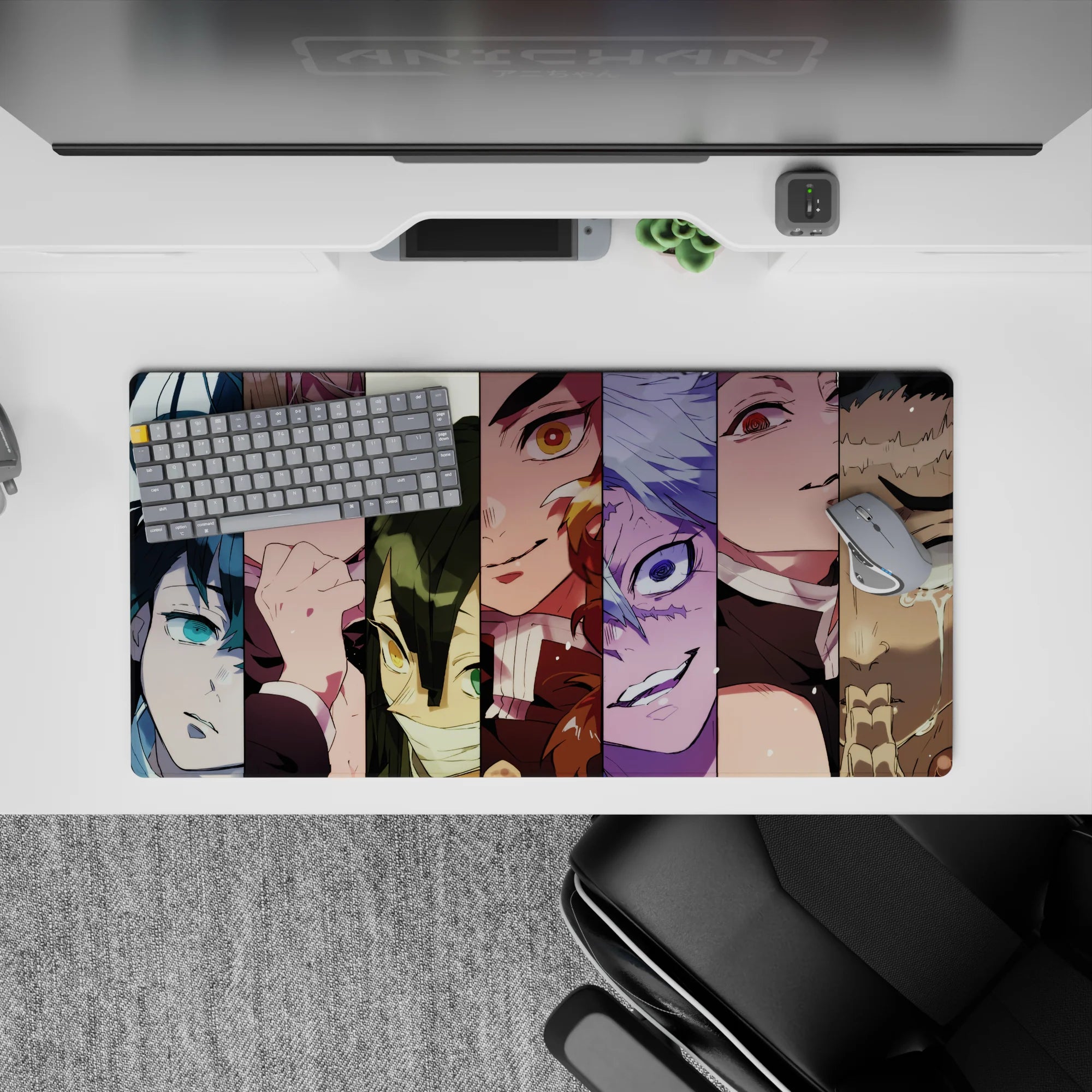 Anime mouse pad 32x16 inches featuring Hashira from Demon Slayer in a vibrant, emotional vertical collage.